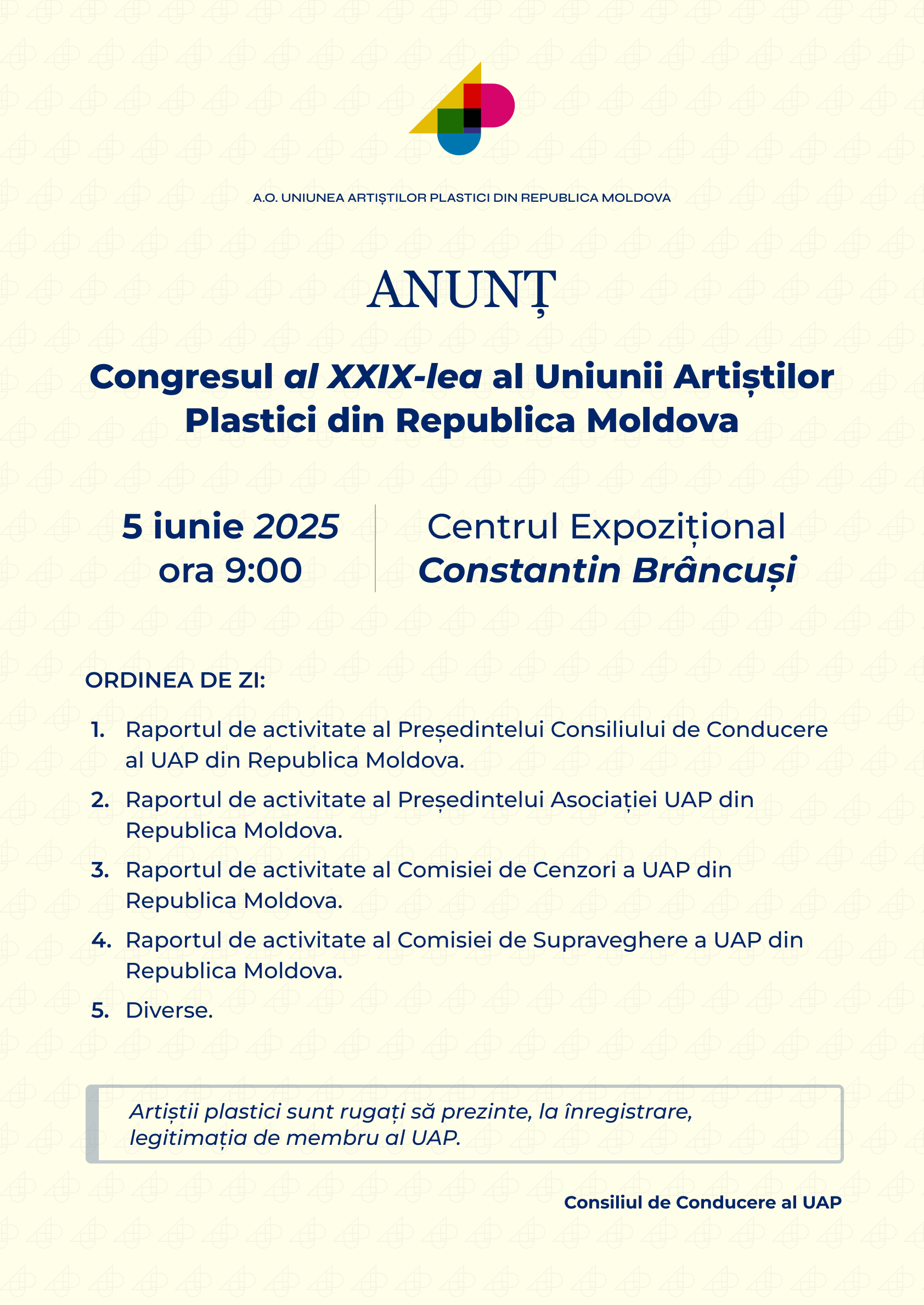 Anunț! Congresul al XXIX-lea al Uniunii Artiștilor Plastici